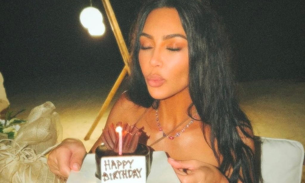 Kim Kardashian with her birthday cake. Photo: Kim Kardashian's Instagram.